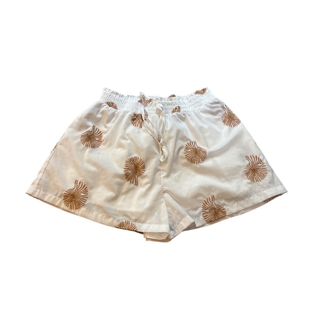 SHEIN Shorts Womens White Tan Embroidered Shell Beach Boho Summer SIZE 6 M